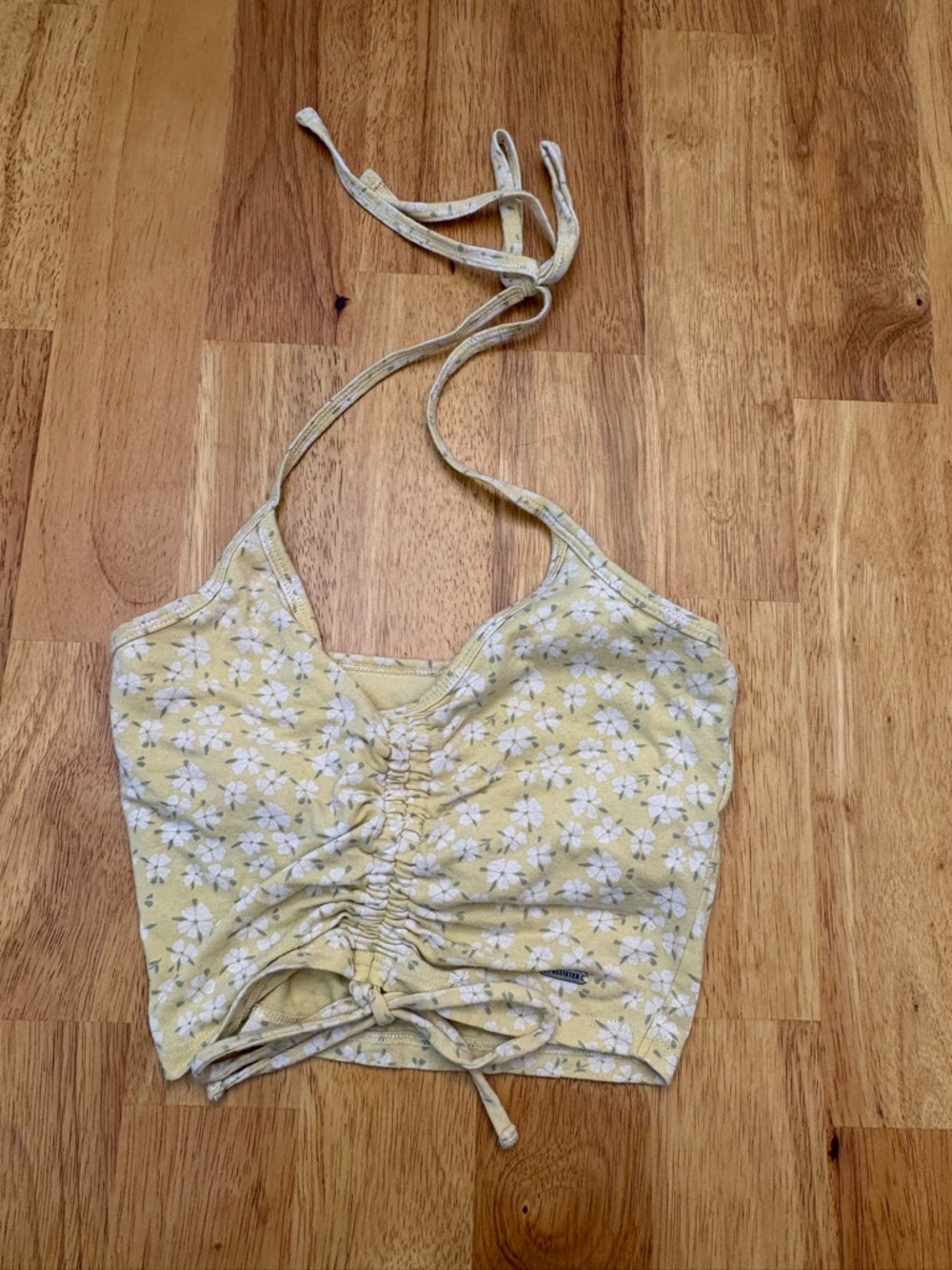 Hollister Yellow Ditsy Floral Ruched Halter Crop Top